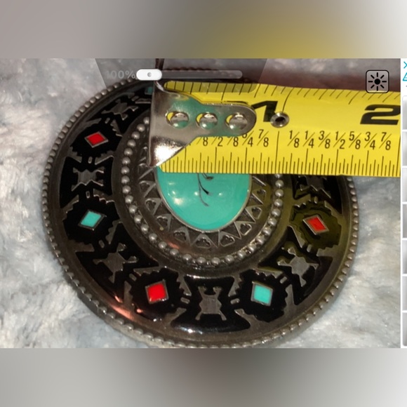 NWOT- WESTERN BELT BUCKLE AZTEC DESIGN WITH RED AND TEAL ACCENTS - Picture 9 of 9